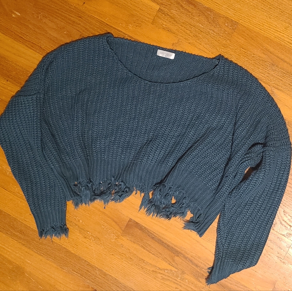 Teal Distressed Knit Sweater